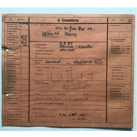SS Stammkarte Mauthausen