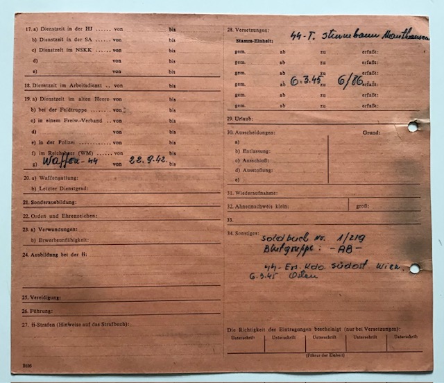 SS Stammkarte Mauthausen - Image 3