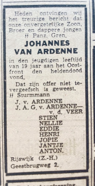 Death Plaque - SS volunteer 'van Ardenne' - Image 6