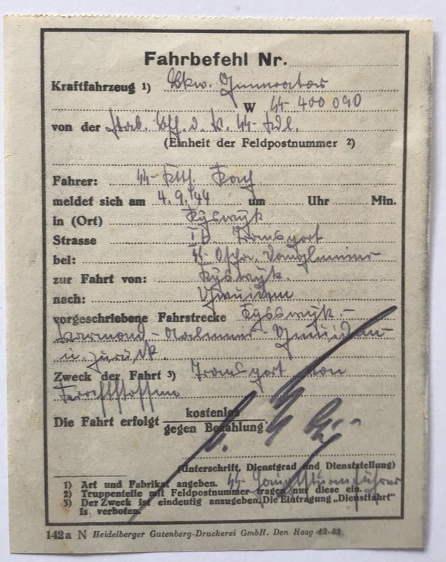 SS Fahrbefehl Netherlands 1944 - Image 2