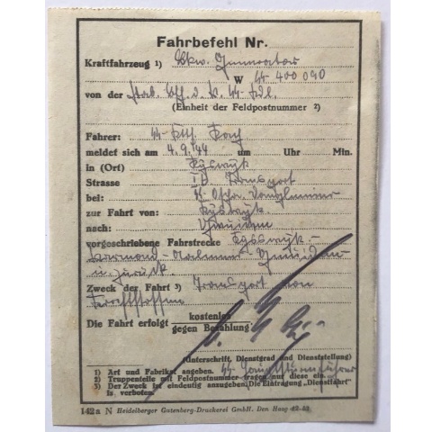 SS Fahrbefehl Netherlands 1944